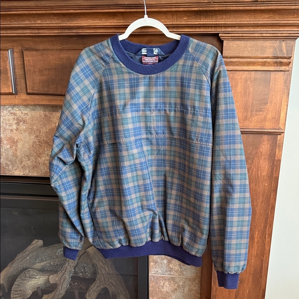 Sunderland of Scotland plaid preppy golf waterproof pullover jacket size large